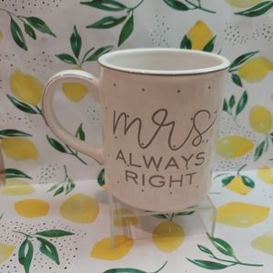 Funny Mud Pie White Ceramic Mrs. Always Right Mug Set Wedding Office Coffee Cup